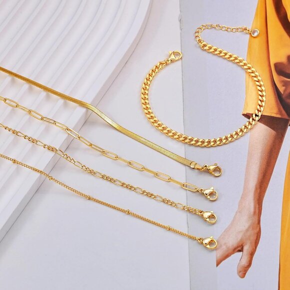 Golden Dainty Gold Bracelet Pack 14K Plated Paperclip Cuban Waterproof Paperclip - Picture 5 of 7